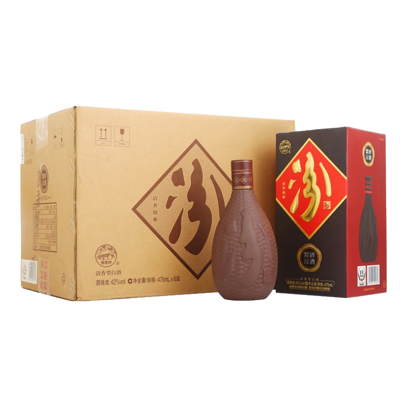 PLUS:汾酒 紫砂 清香型白酒 42度 475ml*6瓶 整箱装 年货送礼宴请 600.84元（需领