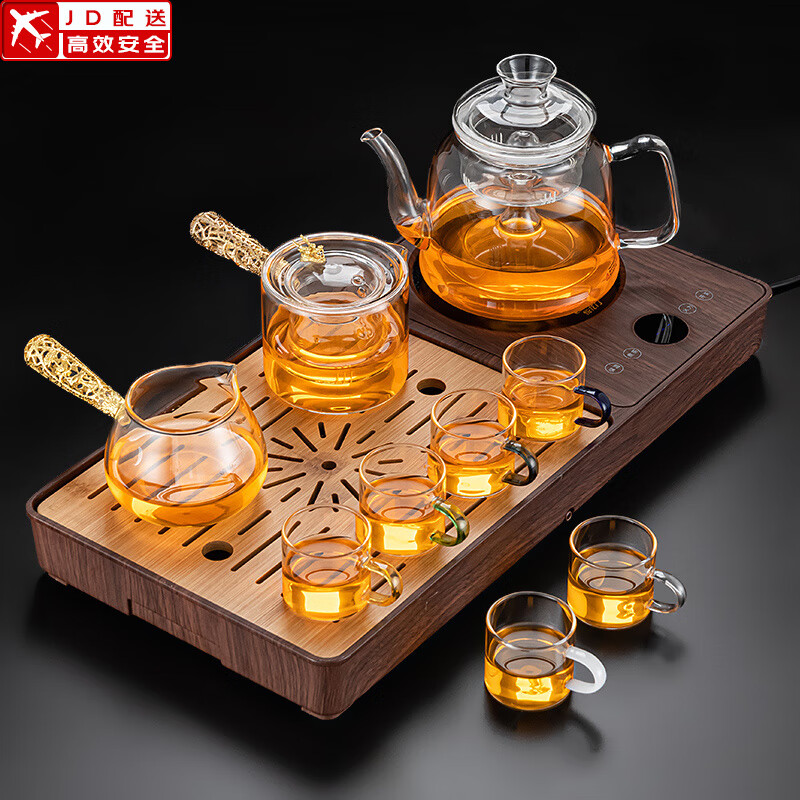 正扬 功夫玻璃茶具套装家用一体电陶炉煮茶器茶盘整套茶台三合一养生花茶