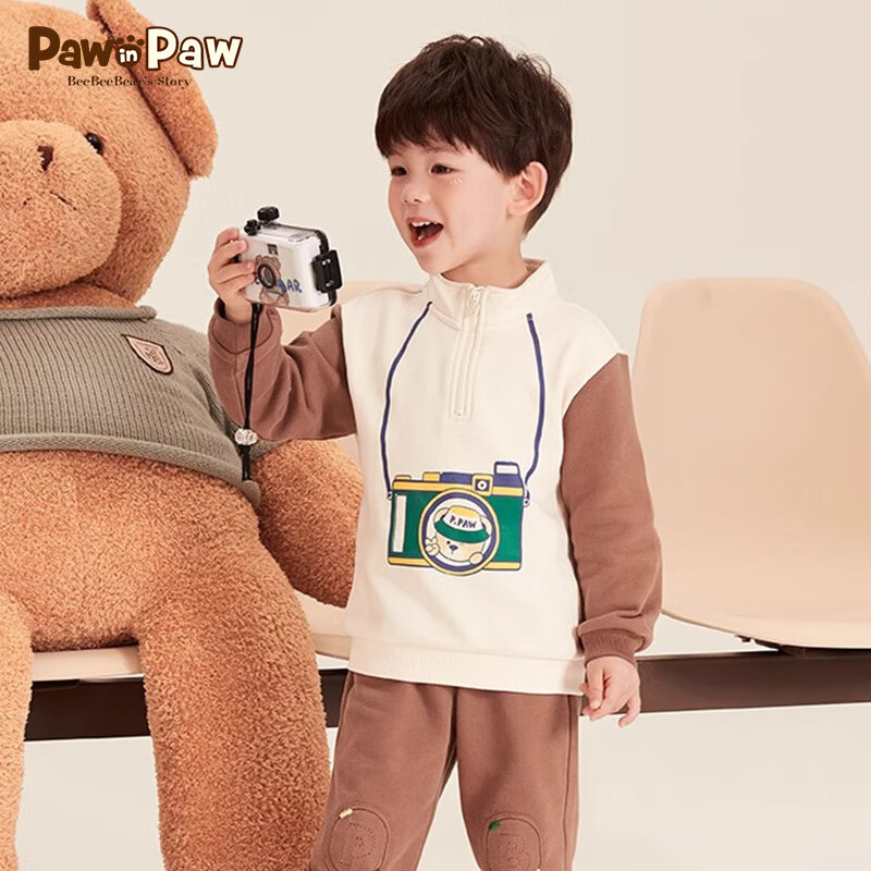 Paw in Paw PawinPaw卡通小熊童装秋冬男宝半高领卫衣套装运动休闲 Brown棕色/85 11