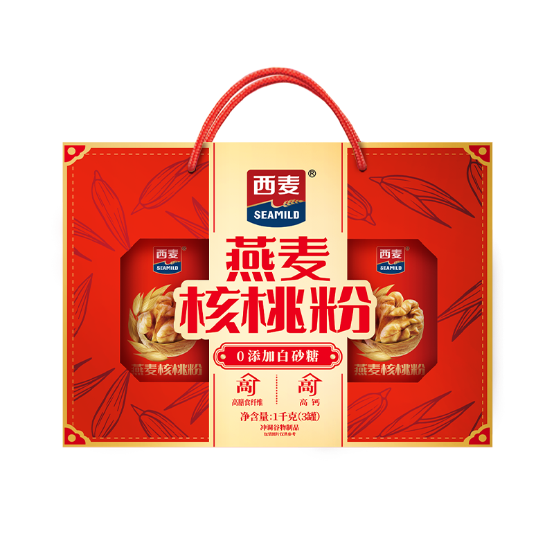 西麦礼盒礼品 即食纯燕麦中老年核桃粉 燕麦核桃粉礼盒1000g*1 34.9元（需领