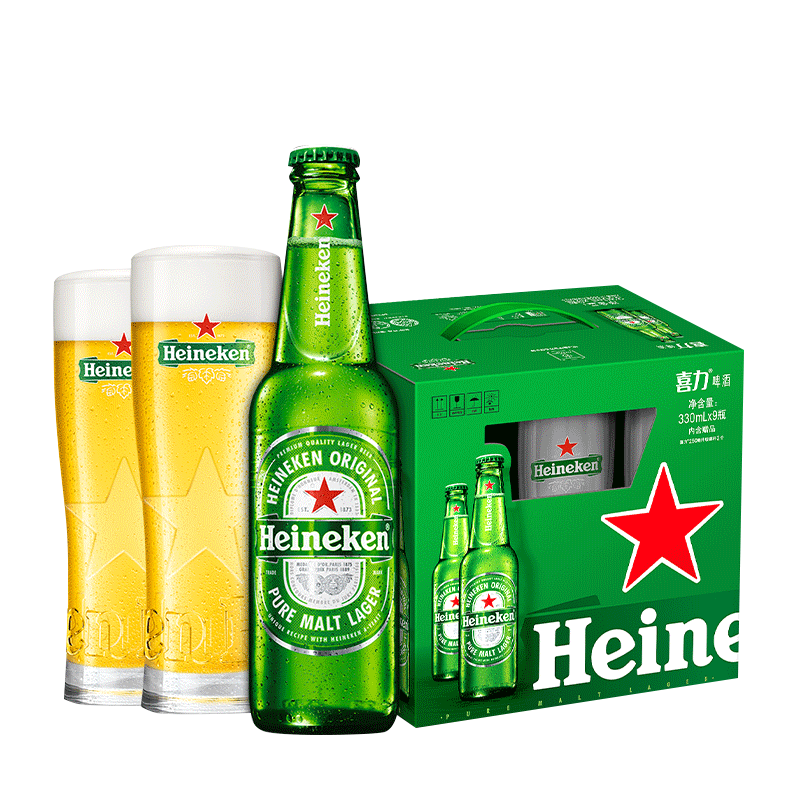 喜力经典330ml*9瓶礼盒装喜力啤酒Heineken 108元（需领券，合54元/件）