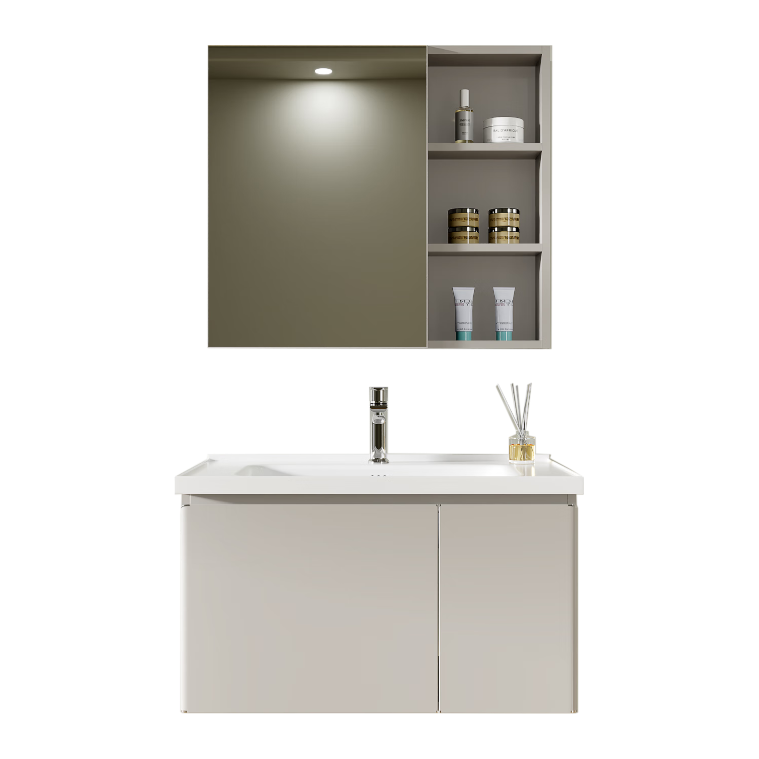 移动端、京东百亿补贴：四季沐歌 浴室柜镜界R7不锈钢蜂窝铝美妆收纳陶瓷