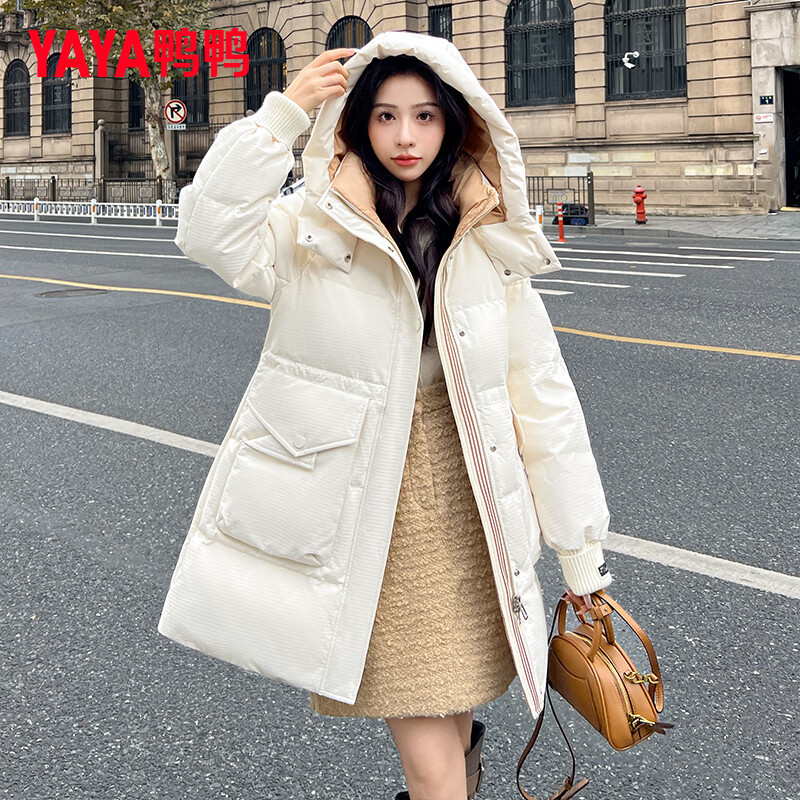YAYA 鸭鸭羽绒服 鸭鸭 反季羽绒服女中长款 可拆卸帽收腰显瘦保暖外套 209元