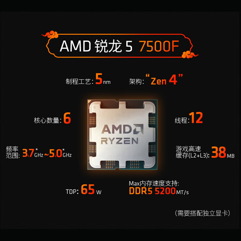 AMD R5-7500F CPU处理器 1049元（需用券）