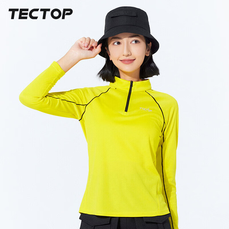 TECTOP 探拓 速干衣女户外立领透气跑步弹力长袖T恤反光骑行服036女明黄色2XL 