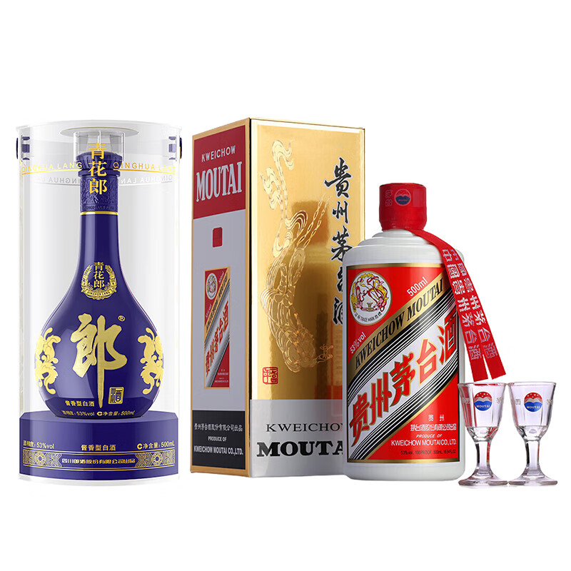 京东百亿补贴：茅台 飞天 53度 500ml+郎酒 青花郎 53度 500ml 浓酱组合装 3465元 