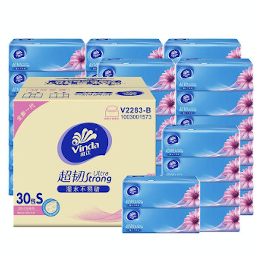88VIP：Vinda 维达 超韧抽纸100抽3层30包抽取式面巾纸巾家用实惠装整箱 40.9元