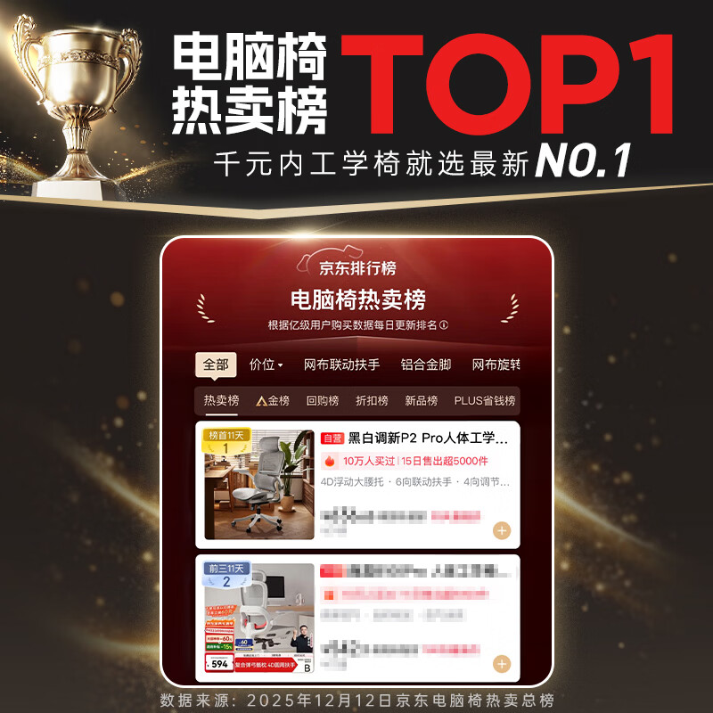 黑白调 P2Pro二代人体工学椅电脑椅办公椅电竞椅子人工力学座椅-4D腰托 519元 - 线报酷