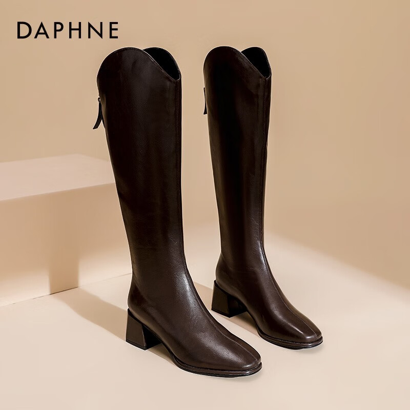 达芙妮 靴子女长筒靴女2025秋冬经典骑士靴女加绒高筒靴女靴QJ1 棕色 39 99.9