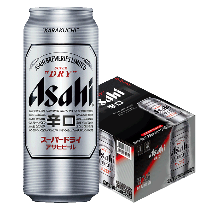 plus会员：Asahi朝日啤酒 超爽500ml*12听装 啤酒整箱 国产*2件 100.5元（需领券，