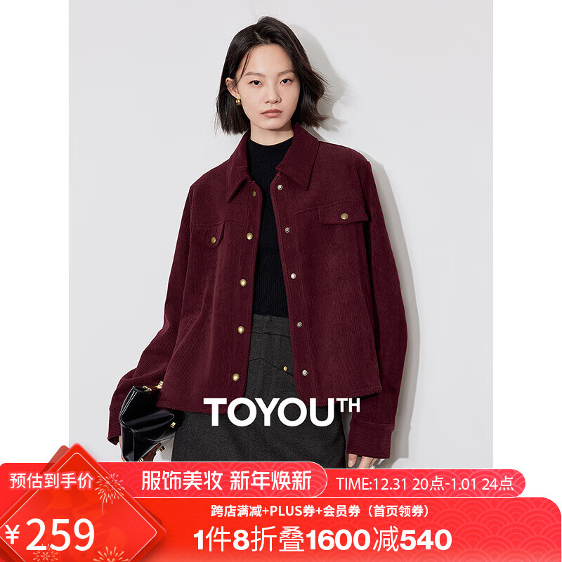 TOYOUTH 初语 安可拉红复古灯芯绒厚外套 安可拉红 ￥204.43