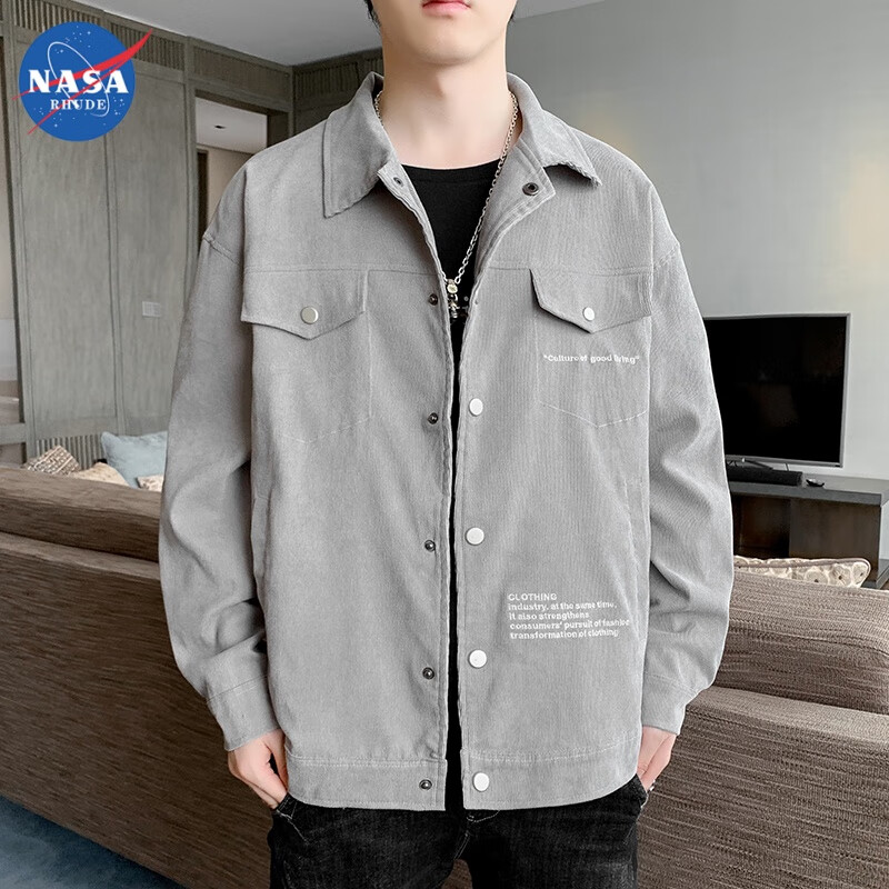 NASA RHUDE 夹克外套男舒适春秋款宽松韩版简约百搭上衣 J154浅 M(90-110） 39.9元