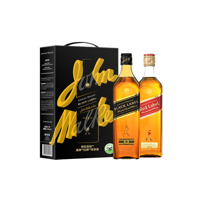 JOHNNIE WALKER 尊尼获加 黑牌+红牌苏格兰威士忌500ml*2瓶 年货礼盒 159.53元（需