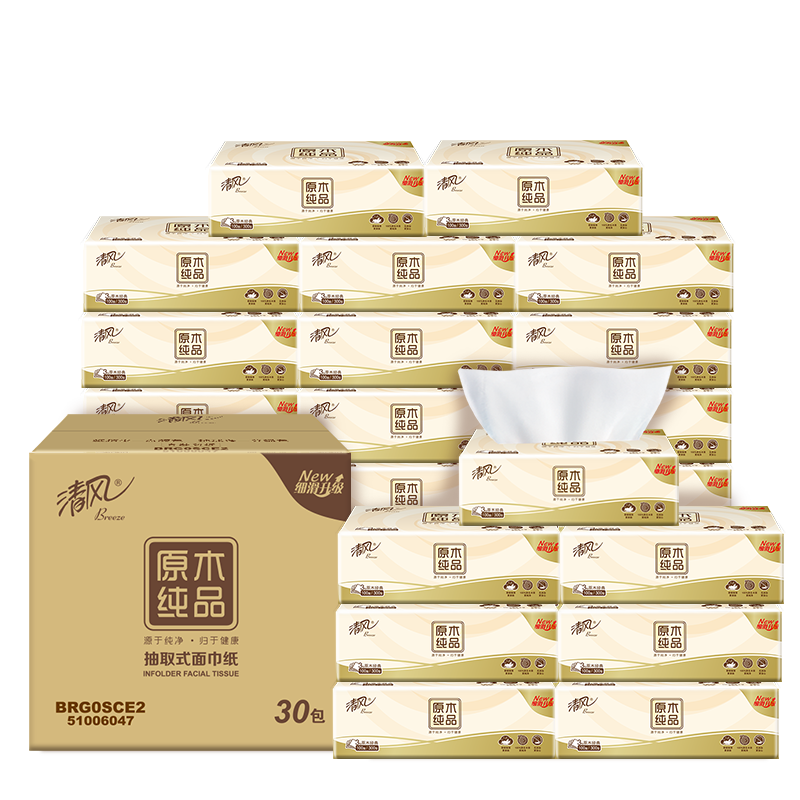 清风（APP）抽纸 原木纯品 3层100抽*30包 整箱 *3件 75.87元（25.29元/件）