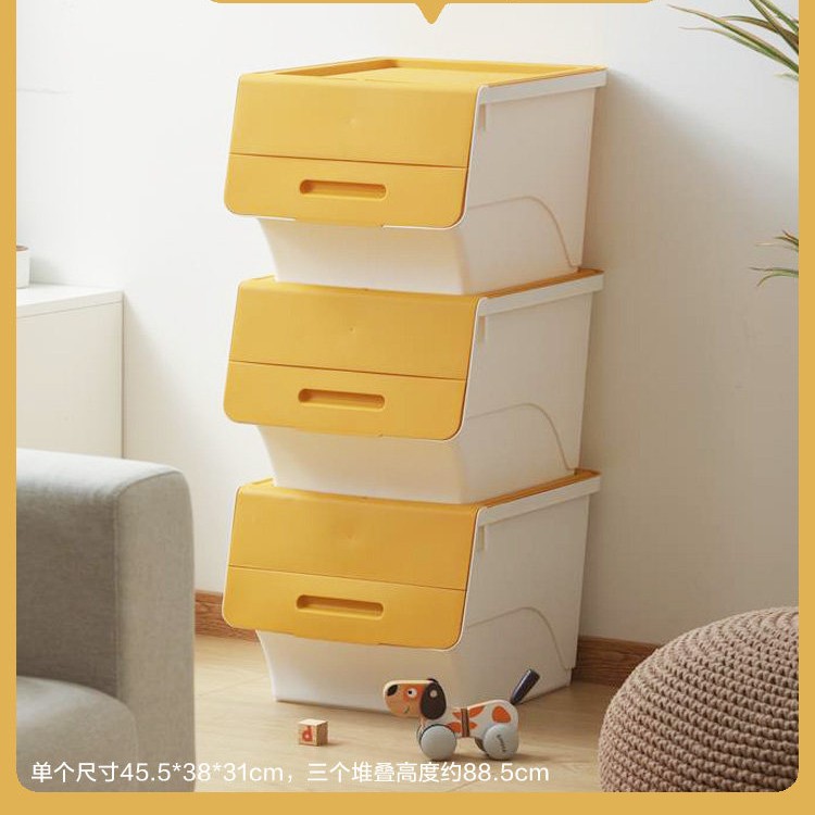 移动端：茶花 2885*3只装 塑料翻盖收纳箱 34L*3个装 秋叶黄 玩具零食收纳 103