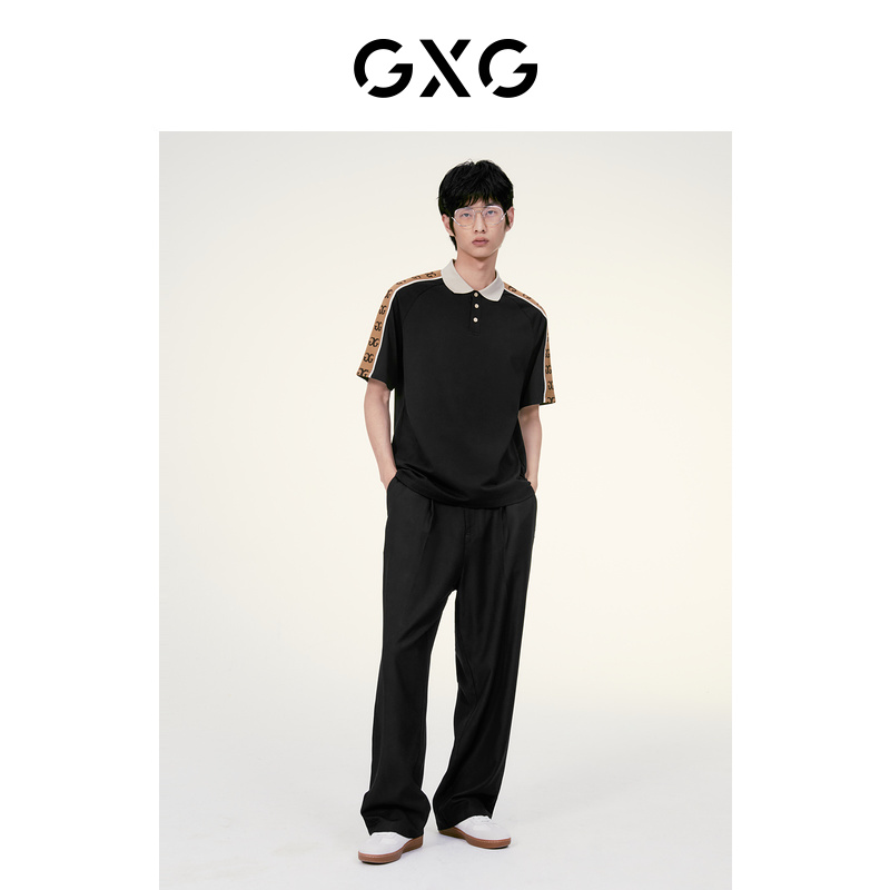 GXG 男装 时尚撞色老花潮牌短袖休闲polo衫 2023年夏季新品 114.5元（需买3件，