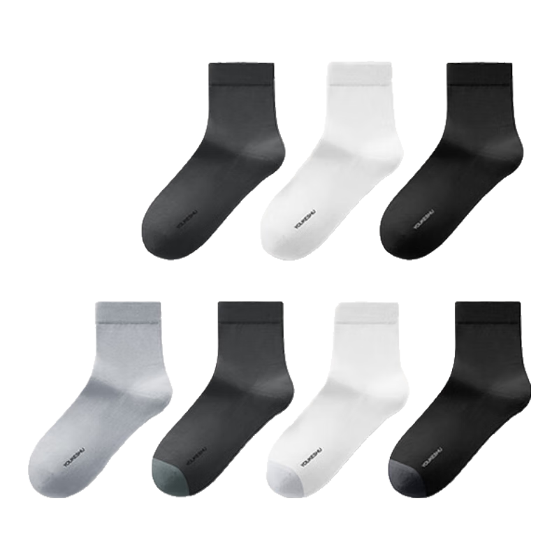 YOUKESHU 7A抗菌 舒适防臭 吸汗透气 中筒袜 7双装 24.95元