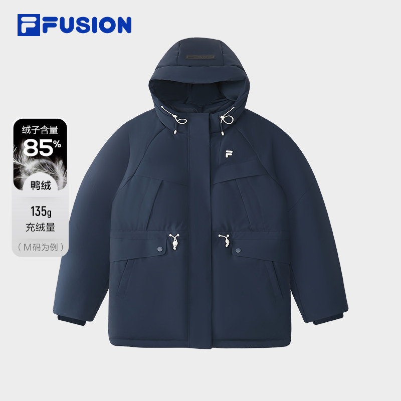 FILA FUSION斐乐潮牌中长款羽绒服女2025冬新款宽松保暖连帽外套 1399元（需用