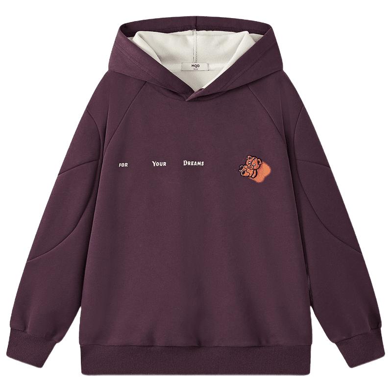 马骑顿 男童25秋街潮宽松插肩袖连帽卫衣潮酷文字印花跑步上衣 茄紫 130 71