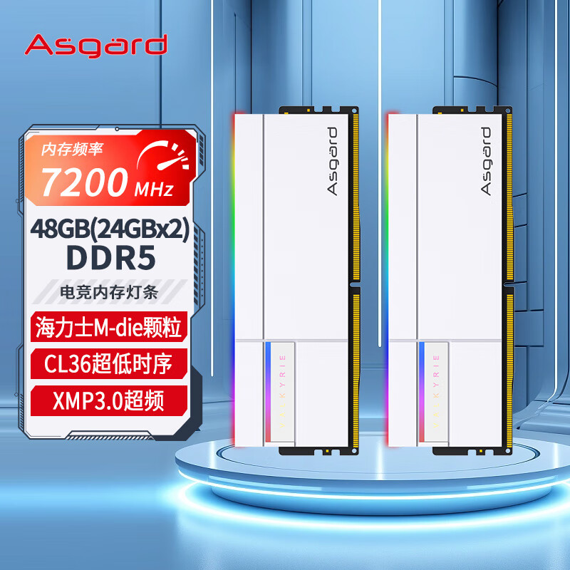 Asgard 阿斯加特 48GB(24Gx2)套 DDR5 7200 台式机内存条 RGB灯条-女武神·瓦尔基里Ⅱ