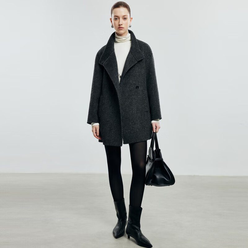 PALUOPO 帕罗 阔版一粒扣双面羊毛外套 黑灰 582.7元