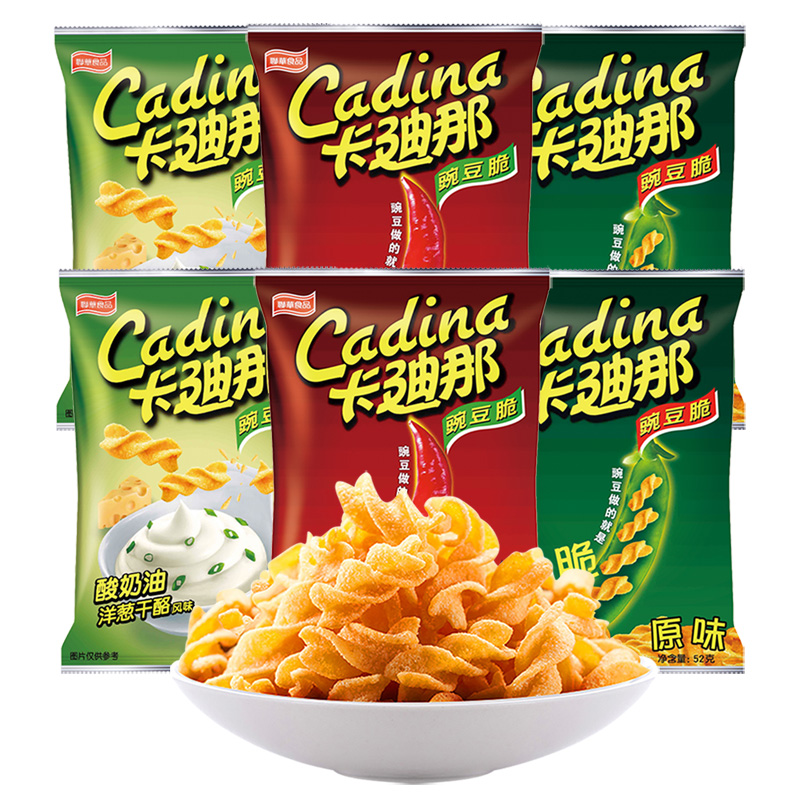 88VIP：Cadina 卡迪那 薯片3种口味豌豆脆52gx6袋休闲零食食品办公室小吃 30.62元
