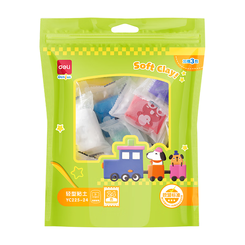 得力 24色加赠3袋超轻粘土 幼儿园黏土彩泥橡皮泥美术手工DIY玩具生日儿童