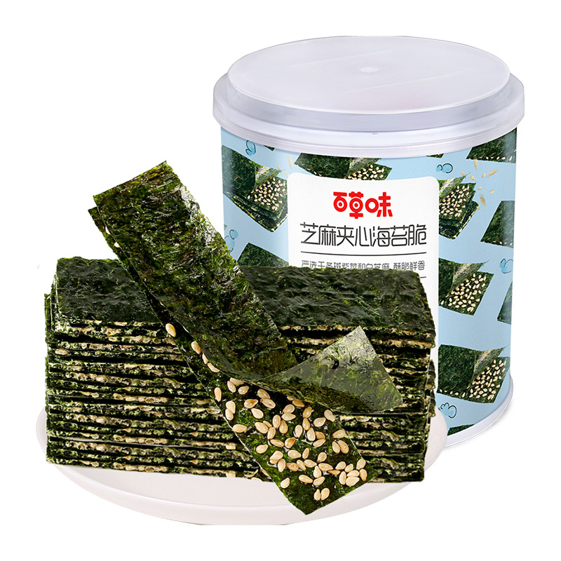 88VIP：百草味 芝麻夹心海苔脆罐装40g 7.51元