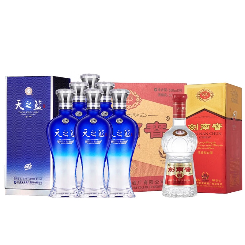 政府补贴 PLUS会员 洋河 天之蓝 52度 480ml*6瓶 剑南春水晶剑 52度 558ml*6瓶 5047.8