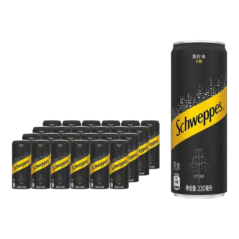 可口可乐 怡泉Schweppes 无糖零卡 苏打水汽水饮料 330ml*24罐 51.9元