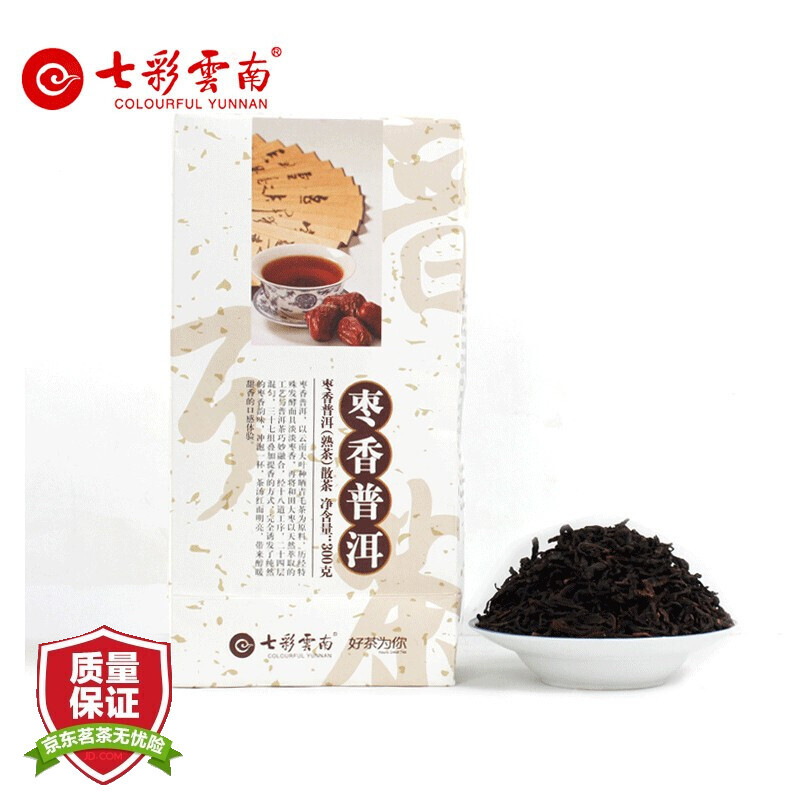 七彩云南 庆沣祥 普洱茶 熟茶 枣香普洱 散茶 300g 39.2元