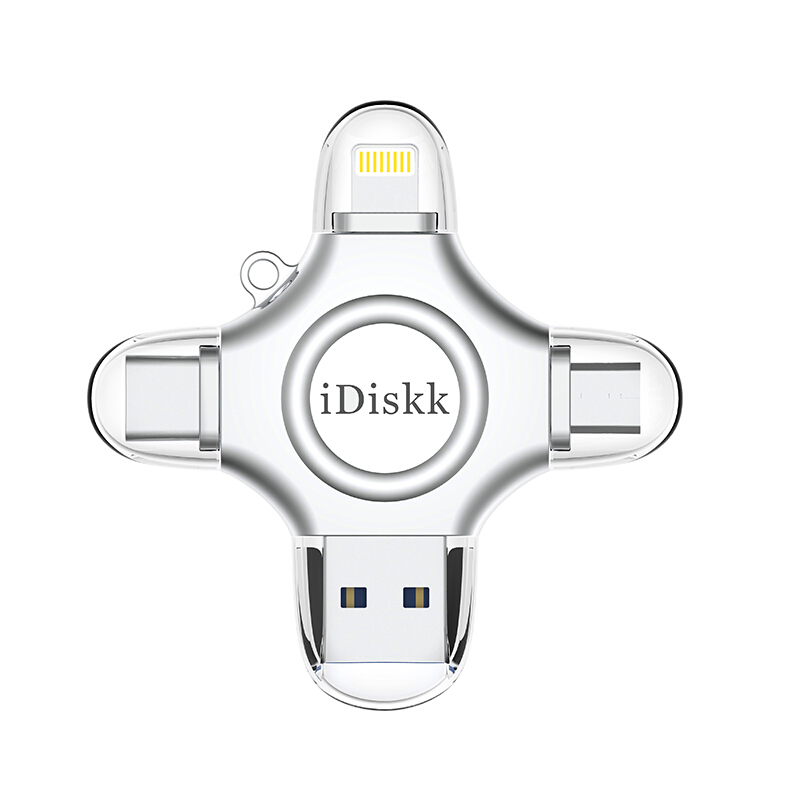 iDiskk U018 USB3.0 U盘 银色 256GB Type-C/Micro USB/苹果lightning/USB四口 350.55元