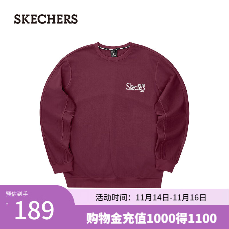 SKECHERS 斯凯奇 男女同款针织套头卫衣2024年秋季L324U064 粉黛色/02C9 L 279元（需