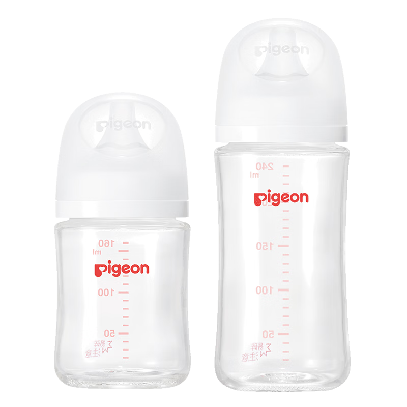 再降价、PLUS会员：Pigeon 贝亲 玻璃奶瓶两只组套160ml+240ml（送奶瓶清洗剂） 1
