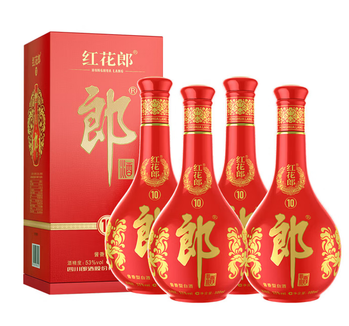 郎酒 红花郎10 53度 酱香型白酒 500ml 53度 500mL 4瓶 红花郎 820元（需用券）