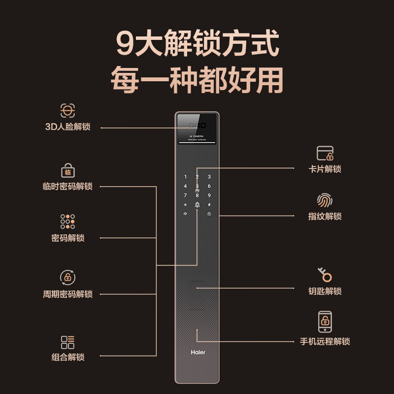 海尔 Haier HFD-P40Pro-CA V2.0 人脸识别指纹锁 4.5英寸屏 实时监控 1099元