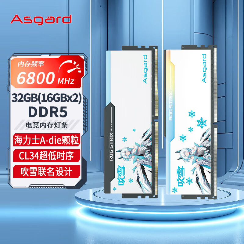 Asgard 阿斯加特 32GB(16GBx2)套 DDR5 6800 台式机内存 RGB灯条-吹雪 799元