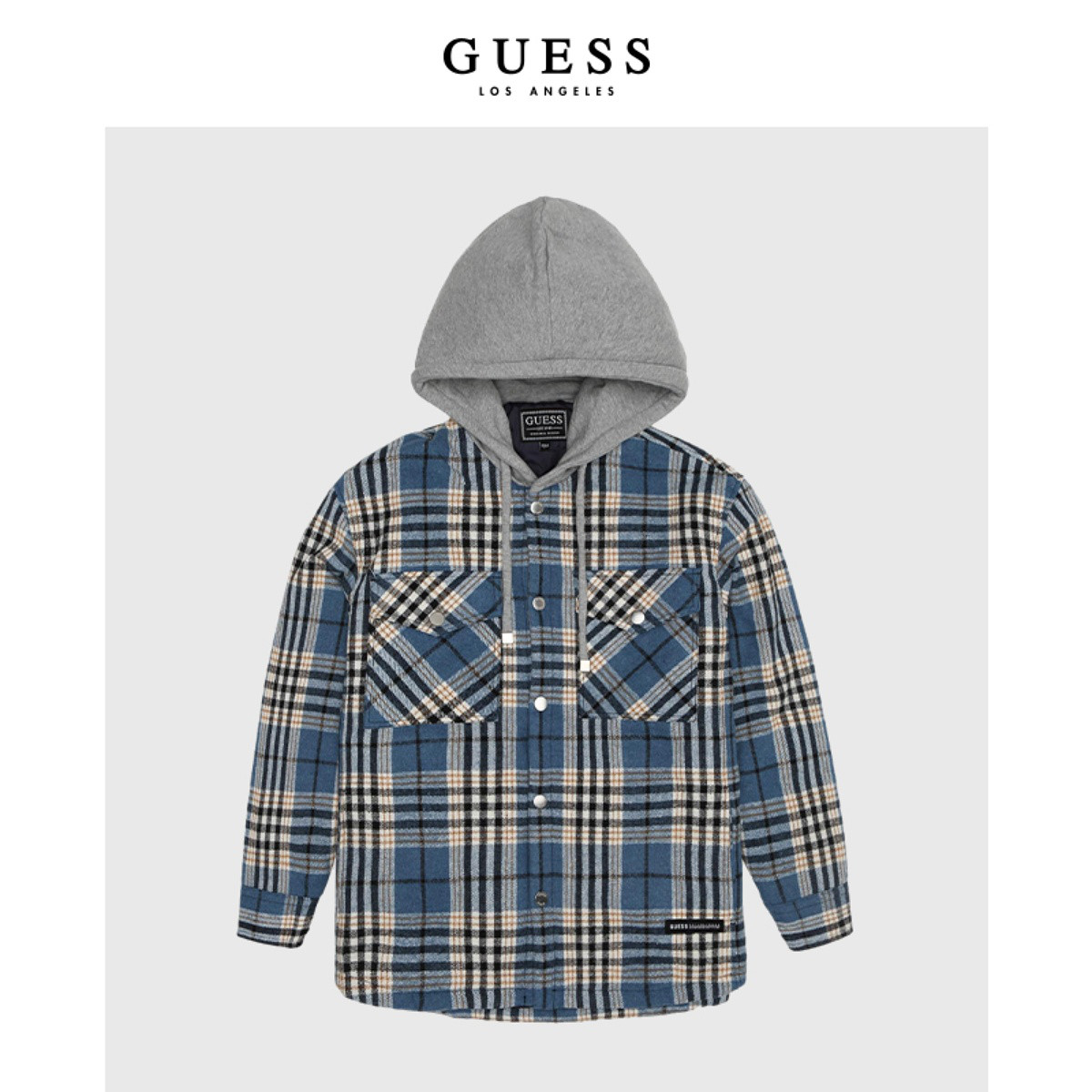 GUESS 盖尔斯 男士学院风连帽格子棉衣 ML4W2291 ￥343