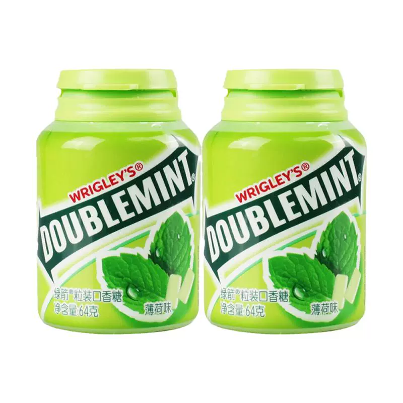 DOUBLEMINT 绿箭 口香糖原味薄荷40粒*2瓶装绿茶味清新口气办公室零食年货糖果 ￥6.9