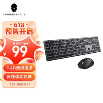 ThundeRobot 雷神 KM300 无线办公键鼠套装（109键无线键盘+2.4G无线鼠标） 99元
