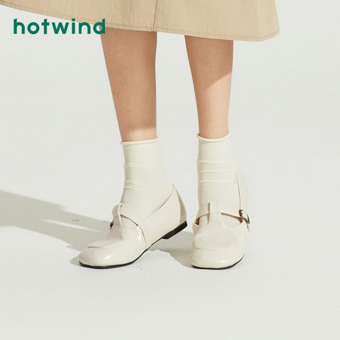 百亿补贴：hotwind 热风 2024年春季新款女士英伦风复古平底单鞋金属扣方头气