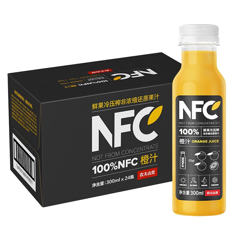 农夫山泉 100﹪NFC纯果汁 300ml*24瓶 138元包邮（需用券）