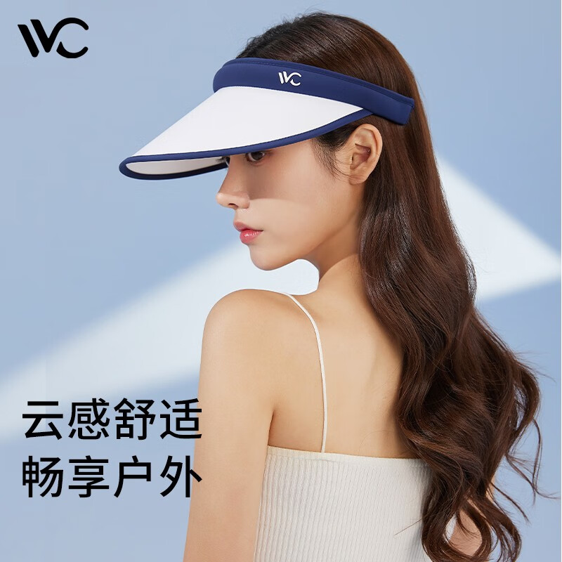 VVC 遮阳帽男女夏季新款防紫外线防晒帽大帽檐户外沙滩空顶太阳帽子 白拼