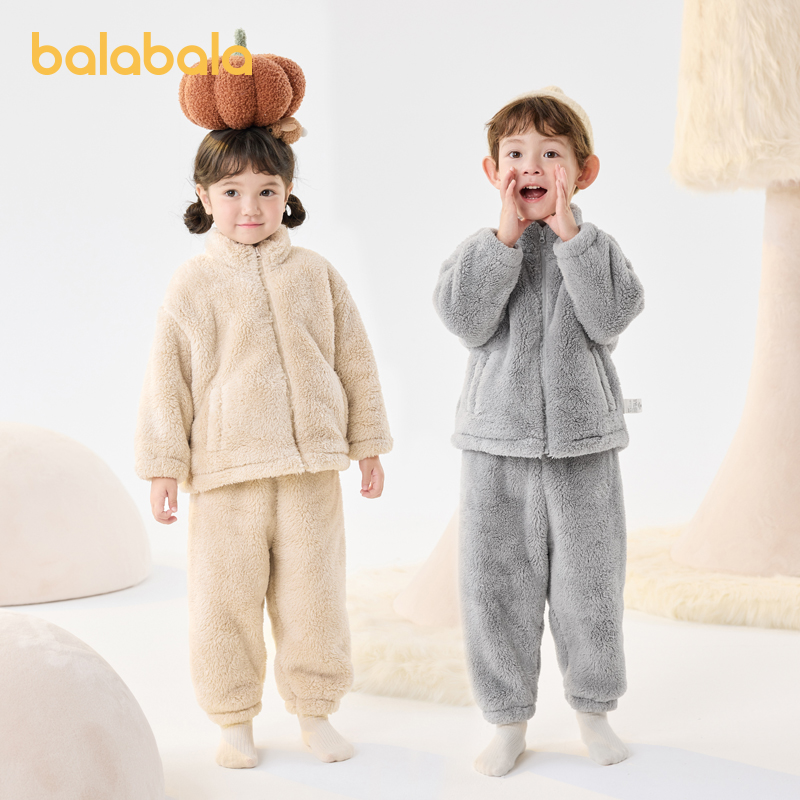 巴拉巴拉 儿童睡衣套装冬季珊瑚绒加绒男女童家居服小童大童可外穿 128.25