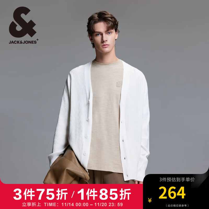 杰克琼斯 杰克·琼斯（JACK&JONES）秋季潮流百搭皮牌装饰微弹宽松版型V领针