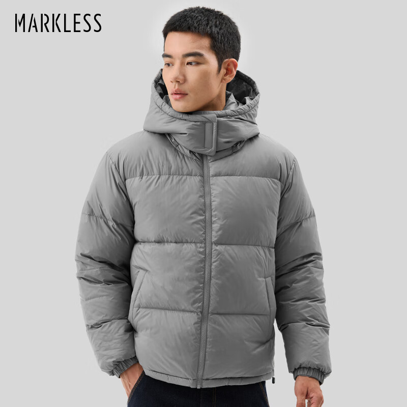 Markless 羽绒服男24年冬季90鹅绒保暖外套男士连帽男装 YRB3306M 灰色 M 349元（