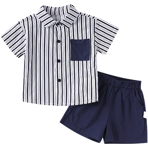 超V：可米熊 男童夏季纯棉衬衫套装 条纹学院风 短款绅士两件套 34元(超V包