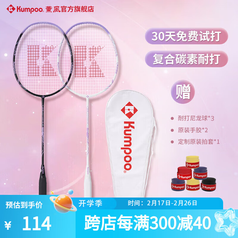 薰风 KUMPOO 碳素纤维羽毛球拍RS01双拍超轻熏风k520pro入门初学训练球拍 LD-01对