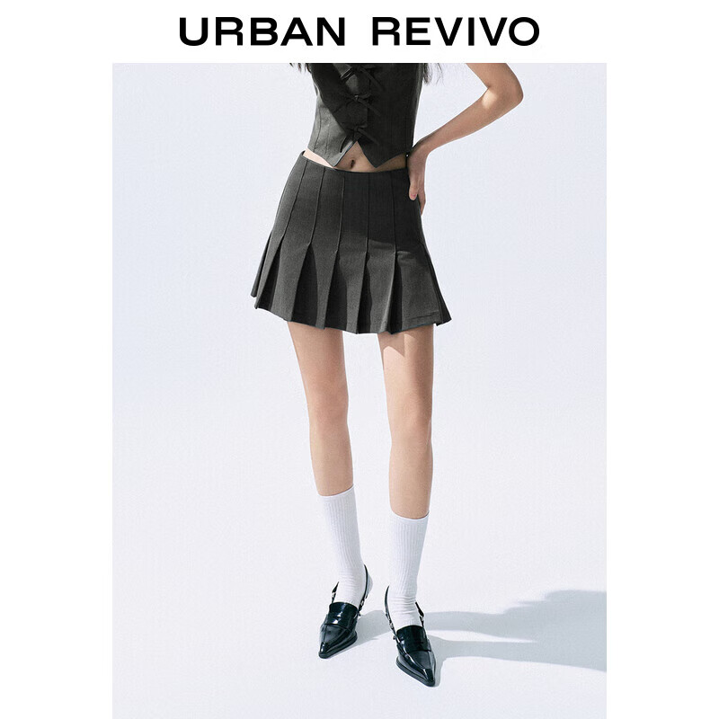 URBAN REVIVO UR2024秋季新款女装美式学院风百褶A字廓形短裙半裙UWV540048 179元（