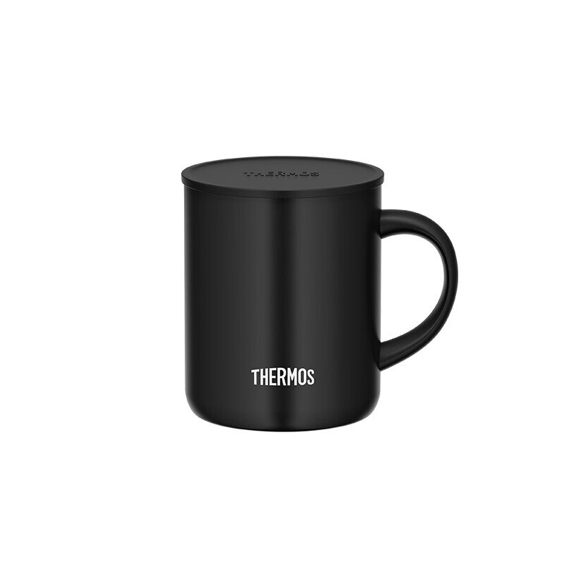THERMOS 膳魔师 咖啡杯牛奶杯不锈钢茶杯男女简约水杯带盖 黑色 340ml 65元